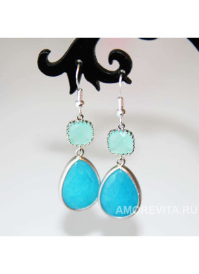 Серьги двойные бирюзовые с натуральным Жадеитом