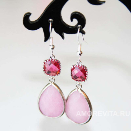 Серьги двойные розовые с натуральным Жадеитом Серьги двойные розовые с натуральным Жадеитом