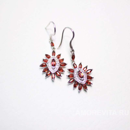 Серьги из натурального Граната и цирконов