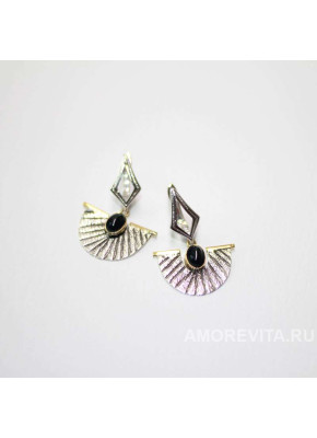 Серьги с натуральным черным Ониксом