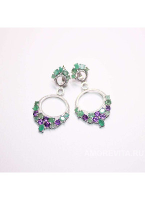 Серьги с натур. Изумрудами и Аметистами