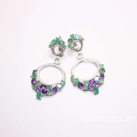 Серьги с натур. Изумрудами и Аметистами Серьги с натур. Изумрудами и Аметистами
