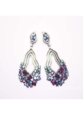 Серьги крупные с натур.камнями - Танзанит, Топаз, Гранат, Аметист