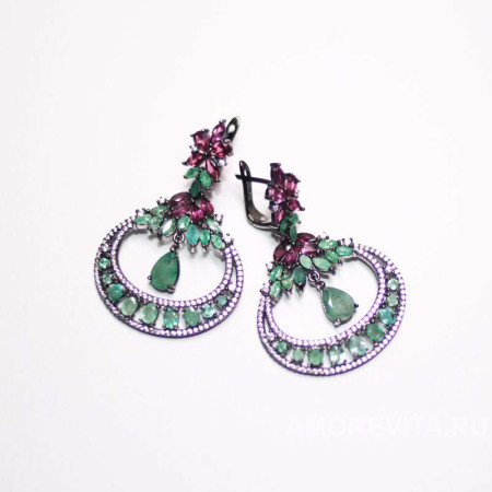 Серьги с натур. Изумрудами и Гранатами Серьги с натур. Изумрудами и Гранатами