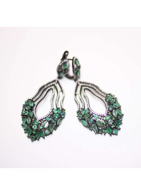 Серьги крупные с натуральными Изумрудами