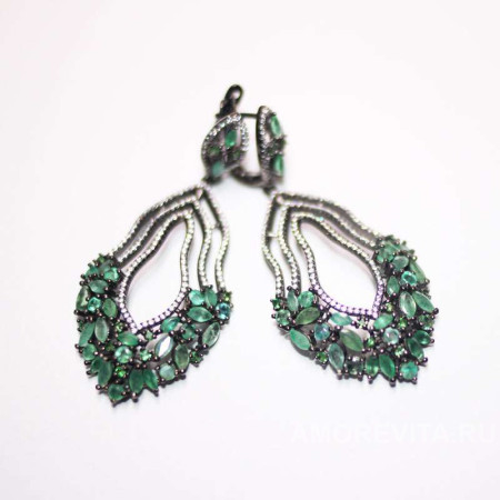 Серьги крупные с натуральными Изумрудами