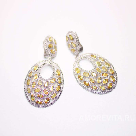 Серьги крупные с натуральным редким Сапфиром