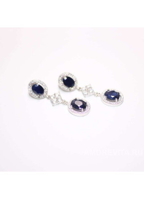 Серьги с натуральными Сапфирами и фианитами