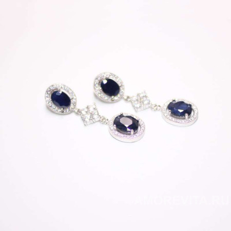 Серьги с натуральными Сапфирами и фианитами Серьги с натуральными Сапфирами и фианитами