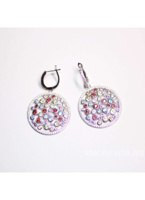 Круглые серьги с натур. камнями - Аметист, Гранат, Перидот, Цитрин, Топаз