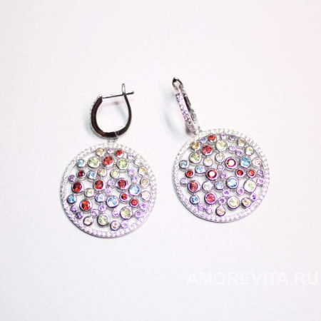 Круглые серьги с натур. камнями - Аметист, Гранат, Перидот, Цитрин, Топаз