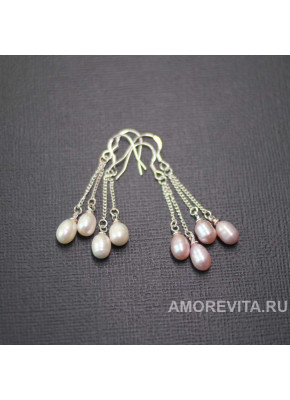 Серьги с натуральным Жемчугом на цепочках, два цвета
