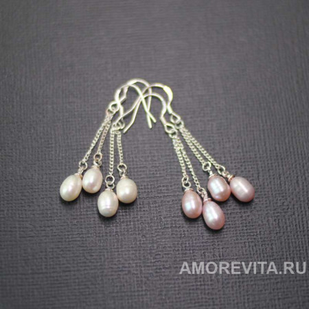 Серьги с натуральным Жемчугом на цепочках, два цвета Серьги с натуральным Жемчугом на цепочках, два цвета
