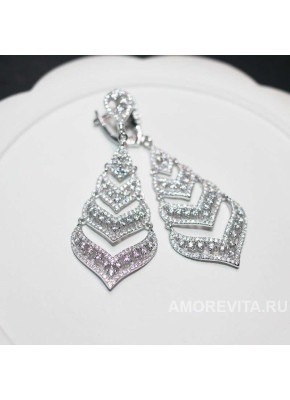 Серьги каскадные с прозрачными цирконами