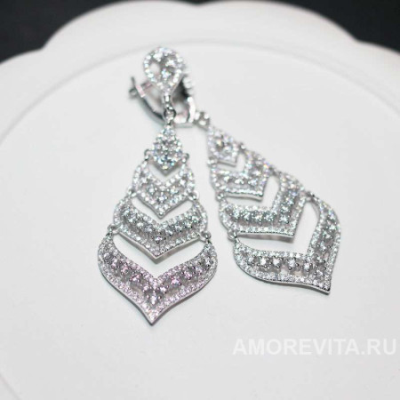 Серьги каскадные с прозрачными цирконами Серьги каскадные с прозрачными цирконами