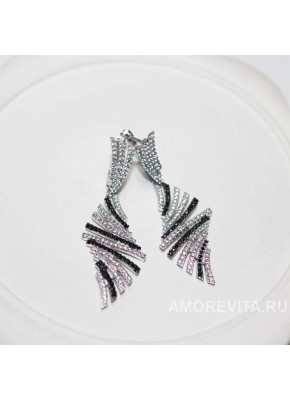 Серьги с черно-белыми цирконами