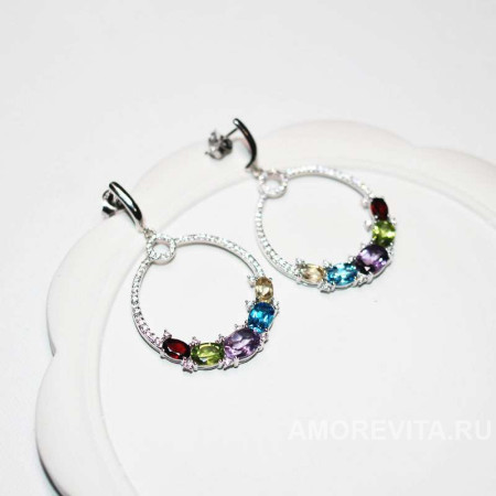 Серьги-кольца с натур.камнями - Аметист, Гранат, Перидот, Цитрин, Топаз Серьги-кольца с натур.камнями - Аметист, Гранат, Перидот, Цитрин, Топаз