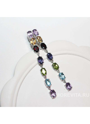 Длинные серьги с натур.камнями - Аметист, Гранат, Перидот, Цитрин, Топаз, Иолит