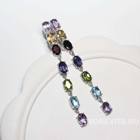 Длинные серьги с натур.камнями - Аметист, Гранат, Перидот, Цитрин, Топаз, Иолит Длинные серьги с натур.камнями - Аметист, Гранат, Перидот, Цитрин, Топаз, Иолит