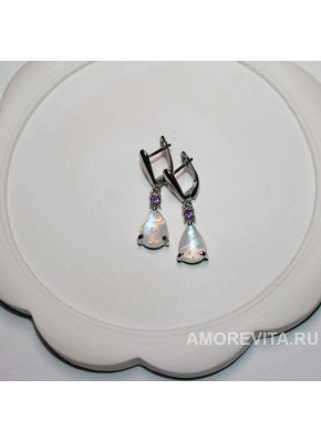 Серьги с Лунным камнем и Аметистом