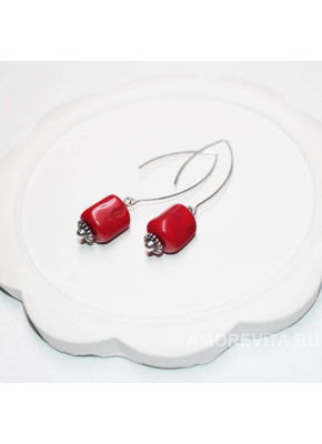 Серьги из натурального Коралла, посеребрение