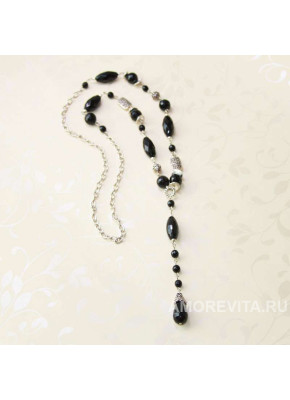 Длинное колье-сотуар из черного Агата