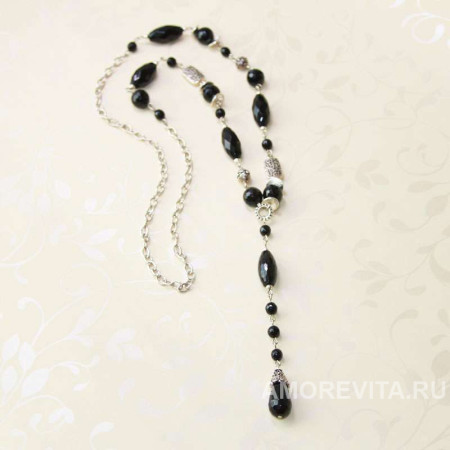 Длинное колье-сотуар из черного Агата Длинное колье-сотуар из черного Агата