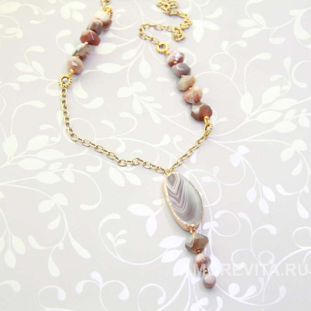 Длинное колье-сотуар из Агата ботсвана Длинное колье-сотуар из Агата ботсвана