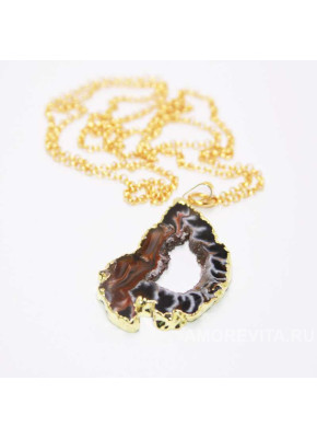 Подвеска из среза Агата черно-коричневого цвета