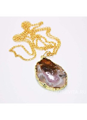 Подвеска из среза Агата бежево-коричневого цвета