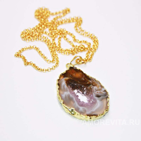 Подвеска из среза Агата бежево-коричневого цвета