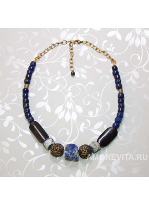 Колье из Лазурита и натурального рога