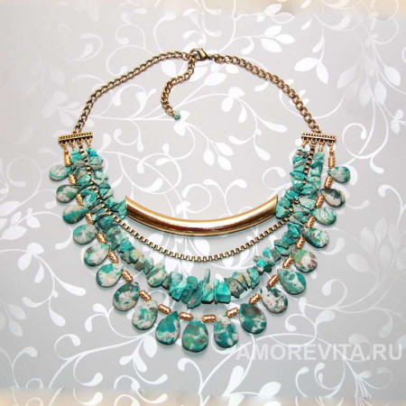 Колье многорядное из Хризоколлы