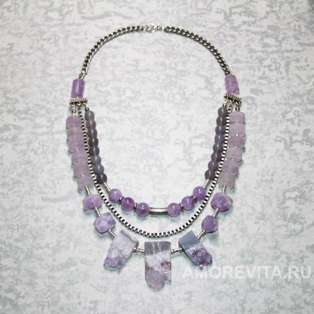 Колье многорядное из Аметиста и Агата