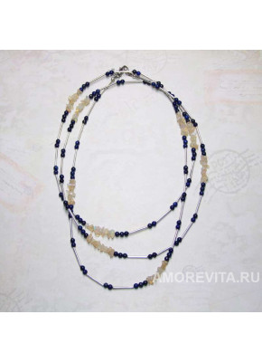 Длинное тонкое колье из эфиопского Опала и Лазурита