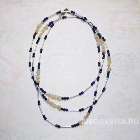 Длинное тонкое колье из эфиопского Опала и Лазурита Длинное тонкое колье из эфиопского Опала и Лазурита