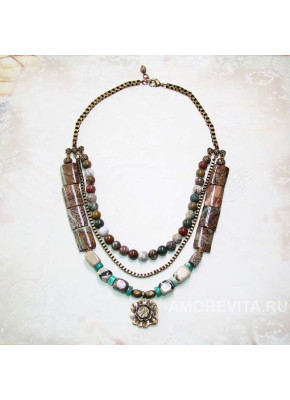 Колье из Яшмы и Бирюзы с кулоном