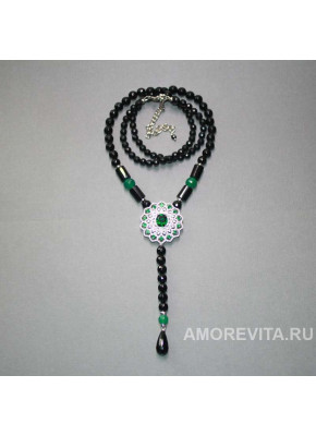 Длинное колье-сотуар из Агата с бусиной-подвеской