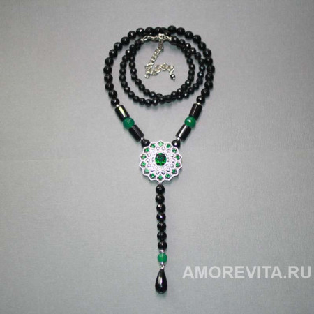 Длинное колье-сотуар из Агата с бусиной-подвеской Длинное колье-сотуар из Агата с бусиной-подвеской