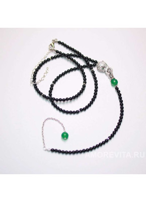 Длинное колье из черного Оникса с головой тигра