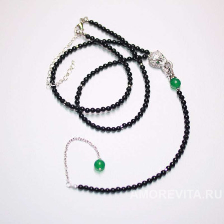 Длинное колье из черного Оникса с головой тигра