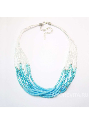 Бусы из бисера, бело-голубые, на кожаных шнурках