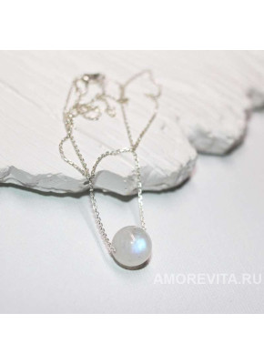 Натуральный Лунный камень на серебряной цепочке