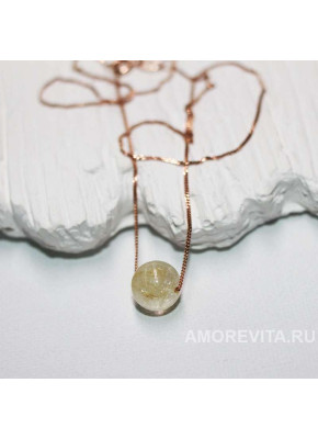 Натуральный Кварц рутиловый (волосы Венеры) на позолоченной цепочке
