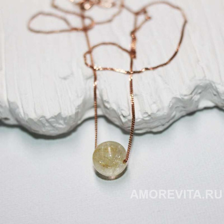 Натуральный Кварц рутиловый (волосы Венеры) на позолоченной цепочке