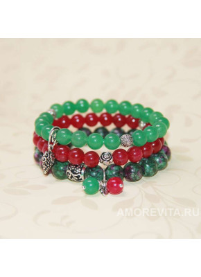 Комплект из 3-х браслетов - Цоизит, Нефрит, Агат