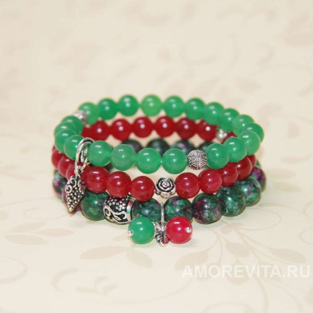 Комплект из 3-х браслетов - Цоизит, Нефрит, Агат