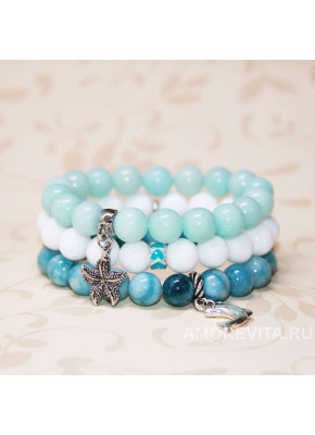 Комплект из 3-х браслетов - Ларимар, Агаты