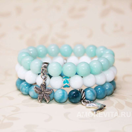 Комплект из 3-х браслетов - Ларимар, Агаты