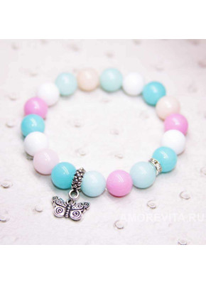 Браслет из цветных Агатов с подвеской бабочкой